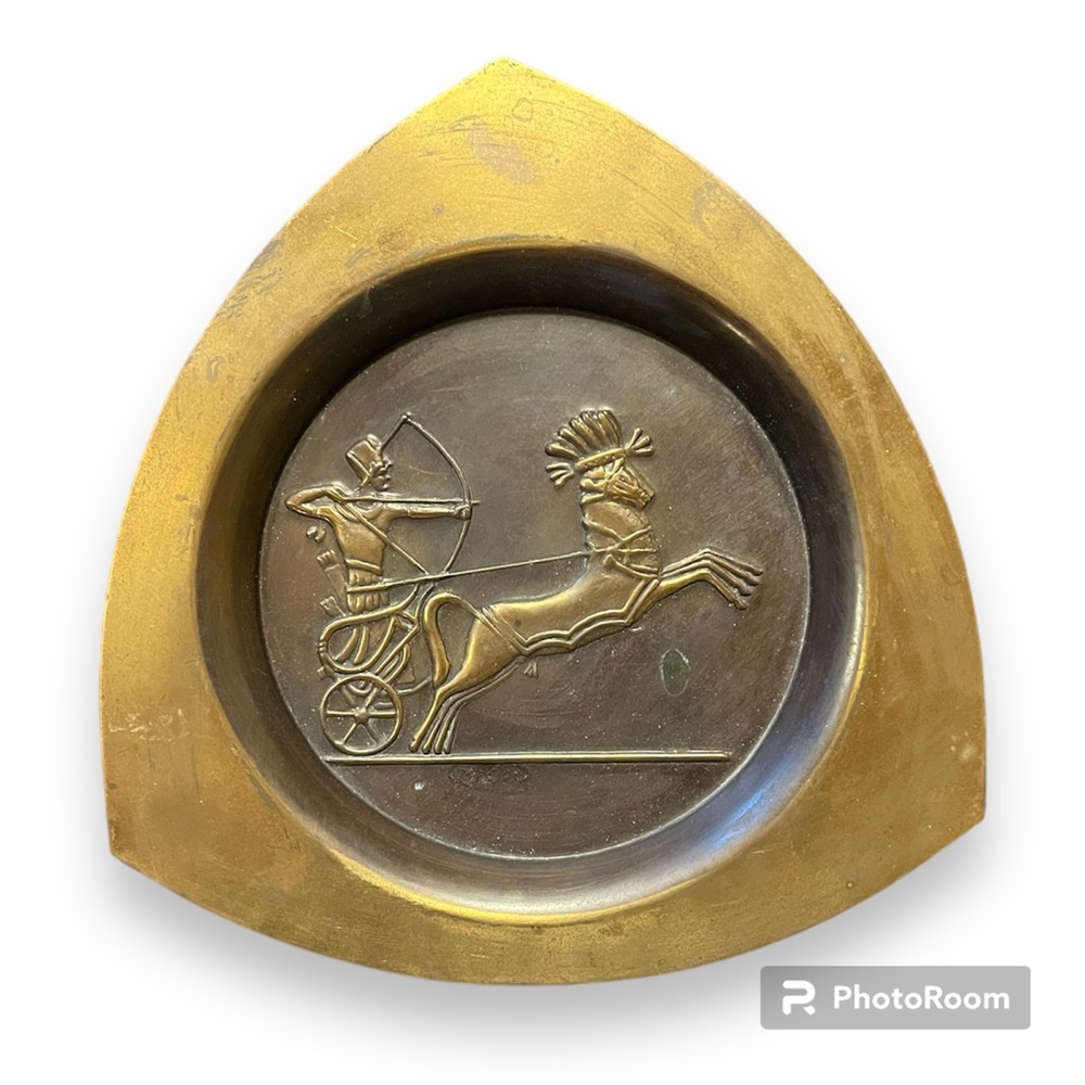 1980s Vintage Brass Archer on Chariot ‎Egyptian scene - Triangle Shape